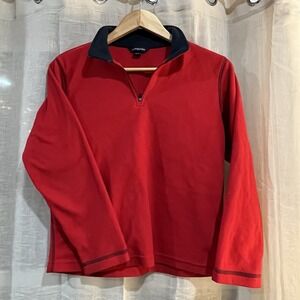 Lands End Pullover M 10-12 Red 1/4 Zip Fleece Sweatshirt Outdoor Shirt